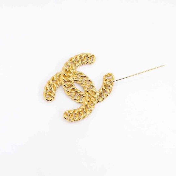 CHANEL CC Logo Round Link Rope Brooch Gold Tone 1107 Pin Auth - Picture 3 of 12